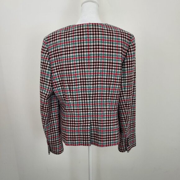 Talbots Houndstooth Plaid Wool Blend Collarless Blazer Size 12 - Picture 3 of 8